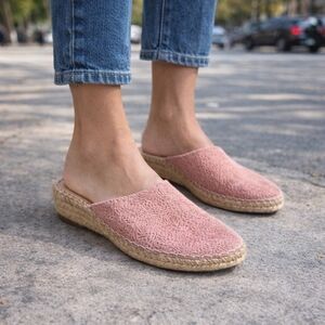 Ateliers Made In Spain Pink Suede Espadrille Mule Flats Textured Slip-On Summer